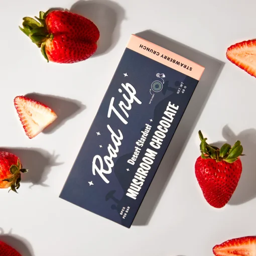 Discover the Desert Stardust Mushroom Bar – a delicious, potent psilocybin chocolate edible with crunchy strawberry flavor. Perfect for microdosing and full trips