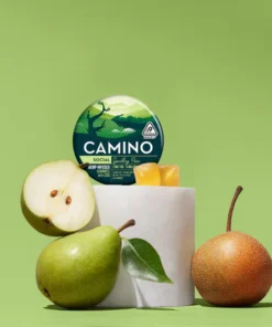 Discover Camino Sparkling Pear 'Social' Gummies with 2mg THC and 6mg CBD. Enjoy light, balanced effects for socializing and daytime ease.
