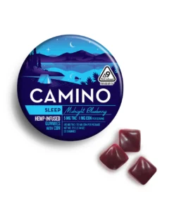 Camino Gummies, Midnight Blueberry, Sleep Gummies, THC CBN Gummies, Nighttime Edibles, Relaxing Cannabis Gummies, CBN Sleep Aid, Camino Edibles, OfficialCannabisMuse, Blueberry Cannabis Gummies, THC Gummies for Sleep