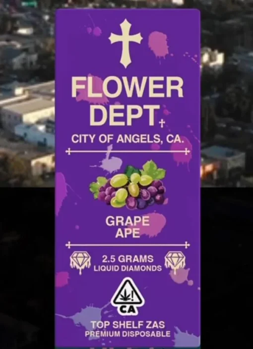 Discover deep relaxation with the Flower Dept Grape Ape disposable vape. This flavorful Indica offers bold grape taste and smooth vapor